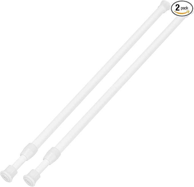 2 Pack Tension Curtain Rod 15.7-28 Inch, Small Short Adjustable Extendable Spring Loaded Rods for Windows Cabinet Blinds Closet Bedroom Kitchen Bathroom Door No Drilling White