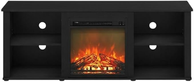 Furnifact Americano Wood TV Stand with Fireplace, Modern Design, Sturdy Construction, Elegant Finish, Suitable for Living Room, Entertainment Center