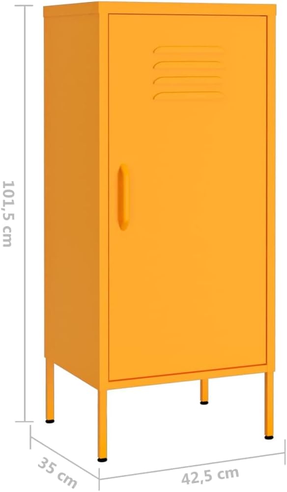 Modern Mustard Yellow Steel Storage Cabinet with Adjustable Shelves, Durable Medium Cabinet for Living Room or Bedroom, Spacious Three Compartment Organizer for Books