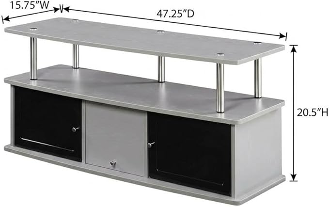 Furnifact Grey TV Stand, 3 Storage Cabinets and Shelf, Modern Design, Durable Particle Board, Fits TVs up to 55 Inches, Supports 60 lbs