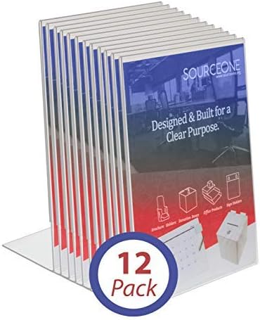 SOURCE ONE Best Value 8.5 X 11 Inches Thick Acrylic Slant Back Sign Holder Ad Frame Picture Frame, Clear Acrylic Perfect for Trade Shows, Museums, Retail Stores (12 Pack)