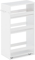 MARTY Rolling Storage Cart 7.9" W, 4-Tier Kitchen Cart with Wheels Handle, Slim Storage Cart Mobile Shelving Utility Carts for Bathroom Laundry Room Organization Narrow Places (All White)