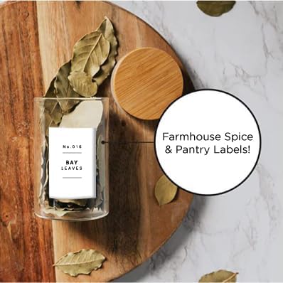 Lovable Labels Farmhouse Spice Jar Labels - Minimalist 184 Preprinted + 8 Blank Write-on Stickers Dishwasher Save & Waterproof Great for Spices and Seasonings Set to Organize Your Spice Rack