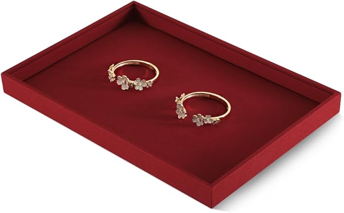 Linen Ring Earrings Bracelet Necklace Display Tray, Stackable Flat Jewelry Storage Tray, Makeup Table Drawer Insert Jewel Watch Pendant Tray, Jewellery Shop Showcase Table Top Organizers