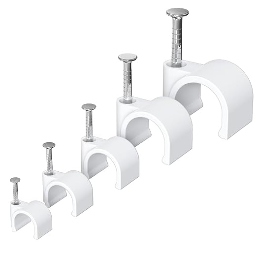 Jadaol Wide Design Cable Clips with Nails, 250 Pack Cord Wire Clips (4mm 5mm 6mm 8mm 10mm), Nail-in Round Cable Tacks for Ethernet Cable, Coaxial, TV, Speaker, Electrical Wire, White