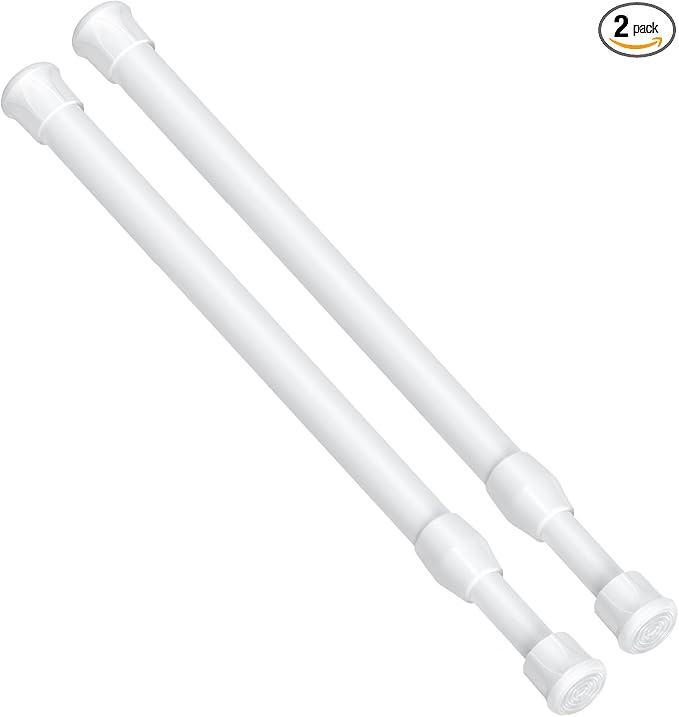 AIZESI Spring Tension Curtain Rods Short Tension Rod (White,12" to 19"-2Pcs)