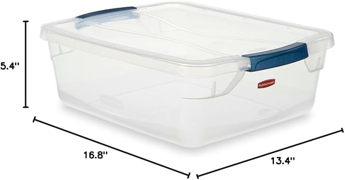 Rubbermaid Clever Store Latching Storage Tote Container, 15-Quart, Clear (FG3Q2200CLMCB)