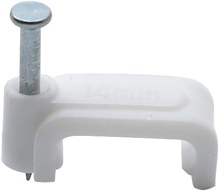 Flat Ethernet Cable Wire Clips with Nail, 14mm, White, 200pcs | Single Coaxial Cable Clamps, Cable Management