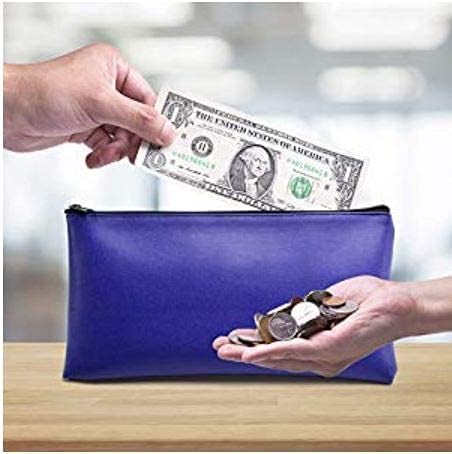 Better Office Products 6 Pack, Zippered Security Bank Deposit Bag, Leatherette, Cash Bag, Coin Bag, Utility Pouch, Blue, 6 Bags