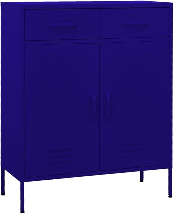 Navy Blue Steel Storage Cabinet with Adjustable Shelves and Sliding Doors, 79.3 Gallon Capacity Medium Cabinet for Home Office or Living Room, Durable Steel Construction