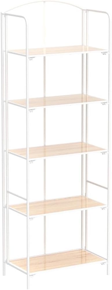 Crofy 5-Tier Foldable Bookshelf, White Frame & White Oak Shelves | No-Assembly Collapsible Portable Storage Organizer; Sturdy White Oak Finish Shelves; Ideal for Living Room & Home Office
