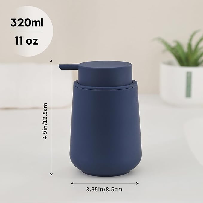 YAUKPH Matte Navy Blue Liquid Hand Soap Dispenser Plastic 11 oz - Modern Minimalist Style for Bathroom & Kitchen Countertop Refillable