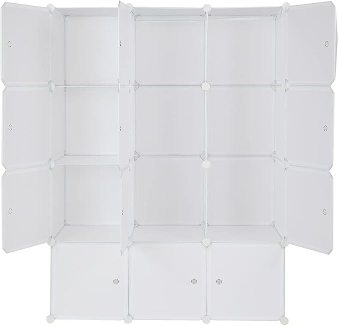 12 Cubes Storage Organizer,Portable Closet Wardrobe,Plastic Clothes Storage Shelves,Modular Bookcase Closet Cabinet,with Doors,for Kitchen, Bedroom, Playroom, Living Room, Office, Dorm (White)
