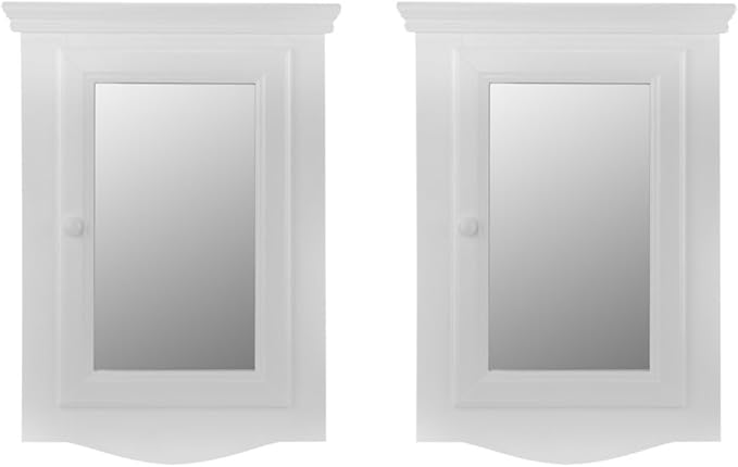 Renovators Supply Corner Medicine Cabinet with Mirror - Wall Mount Wooden Bathroom Medicine Cabinet - Double Shelf Storage Cabinet with Hardware - Hanging Bathroom Cabinet - White, Pack of 2