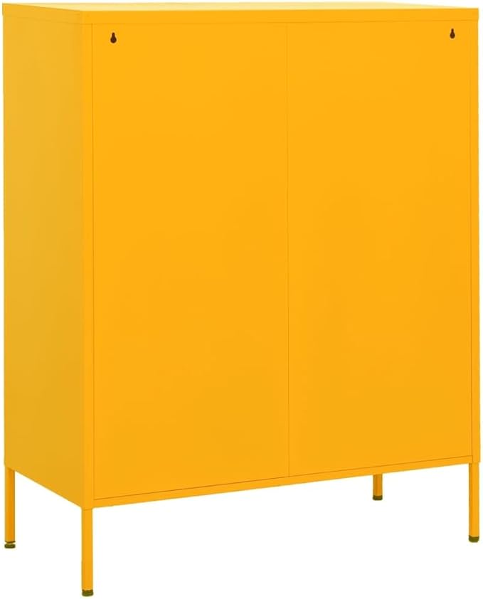 Mustard Yellow Steel Storage Cabinet with Adjustable Shelves and Feet, Large Capacity for Books and Multimedia, Durable Construction with Wall Attachment for Enhanced