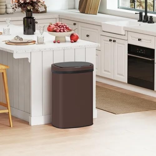 13 Gallon Automatic Trash Can with Lid, Touch Free Stainless Steel Kitchen Trash Can Touchless Garbage Can 50L High Capacity Electronic Sensor Trash Bin Waste Bin for Room Kitchen Office (Brown)
