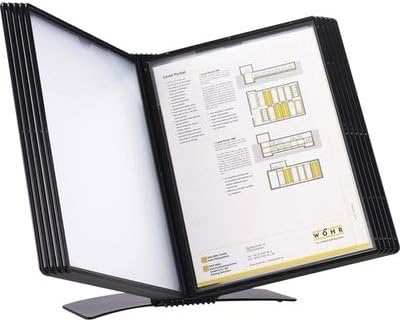 Tarifold Desktop Reference & Display System, 10 Double-Sided Pockets, 20 Sheet Capacity, Durable Metal Base, Easy-Load Polypropylene Pockets, Letter-Size, Made in Denmark, Black