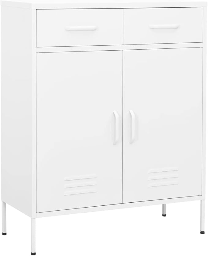 White Steel Storage Cabinet 31.5"x13.8"x40" with 3 Section Drawers, Heavy-Duty Organizer for DVDs, Multimedia Appliances, Books and Essential Items, Smooth Ballbearing