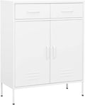 White Steel Storage Cabinet 31.5"x13.8"x40" with 3 Section Drawers, Heavy-Duty Organizer for DVDs, Multimedia Appliances, Books and Essential Items, Smooth Ballbearing