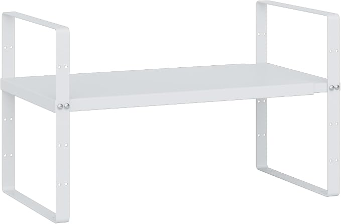 Expandable Cabinet Shelf Organizer Rack, Stackable Kitchen Counter Storage Shelves Stand, Adjustable Height Pantry Shelf Spice Rack(White-1 Pack, 8.7" D x 15.4-26.8" W x 9.8" H)