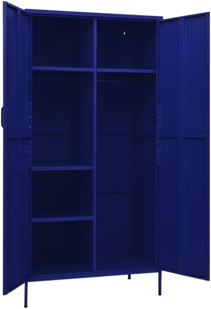 Metal Wardrobe Storage Cabinet,Employees Locker Wardrobe Industrial Steel Storage Cabinet with Hanging Rod, 4 Adjustable Shelves for Office, Garage, Home 35.4"x19.7"x70.9" Navy Blue -AA