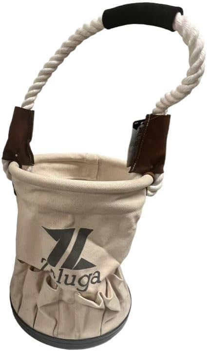 Zeluga 20-385 28 oz. Utility Canvas Bucket with Heavy Duty Plastic Bottom, Collapsible Canvas Bucket, 12 Outside Pockets Organizers Bolt Bucket, White