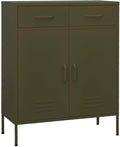 Olive Green Steel Storage Cabinet with Adjustable Shelf and Pull-Out Drawers, Durable Metal Organizer for Home Office, 31.5 x 13.8 x 40.0 Inches