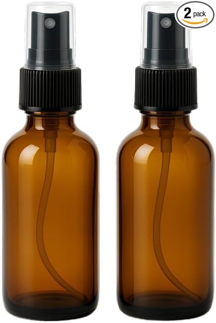 2 Oz (Pack of 2) Amber Glass Spray Bottles BPA Free | Tincture Bottle With Measured Spray, Leakproof Essential Oils Bottles For Health, Personal Care & Beauty