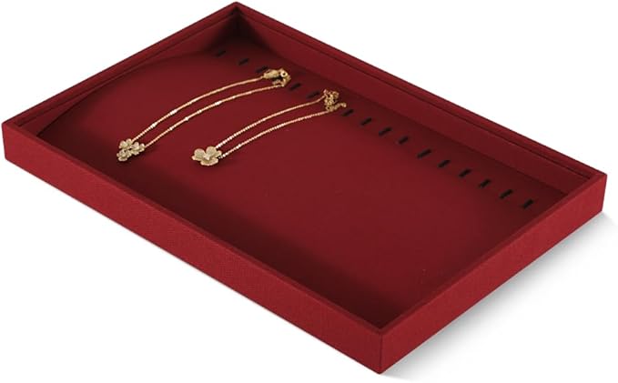 Linen Stackable Bracelet Necklace Storage Tray, Pendant Long Chain Jewelry Display Tray, Jeweler Shop Counter Showcase Table Top Organizers, Makeup Table Drawer Insert Jewelry Tray