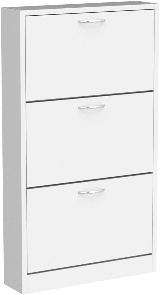 HOPUBUY Shoe Cabinet for Entryway, Narrow Shoe Storage with 3 Flip Drawers | Wood Slim Shoe Rack, 3 Tier Thin Shoe Organizer for Home and Apartment,White