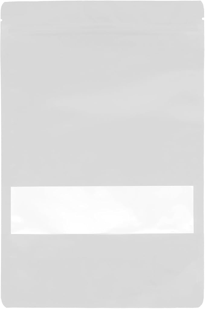50PCS Foil Pouch Mylar Bags with Clear Window,ULIFESTAR Stand Up Sealable Bags with Tear Notches,Resealable for Food,Party Favors,Gift Packaging and Small Business(20 * 30cm/7.87 * 11.81",White)