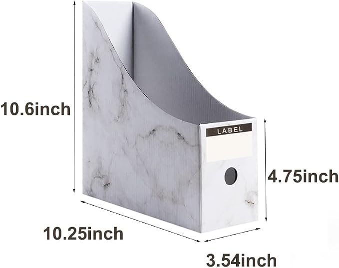 Foldable Desk File Holder Organizer Sturdy Cardboard Magazine Storage Box Document Rack with Blank Label Stickers for Home School Office (5, Marble)