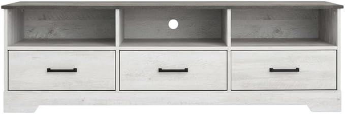 Furnifact Washed White Farmhouse TV Stand with Storage Cabinet and Shelves, Laminate Engineered Wood Entertainment Center with Rustic Design for Living Room