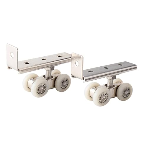 AWEN 2pcs 4-Wheel Metal Sliding Track Wheel Set Hanger Ball Bearing Pulley Kit for Wardrobe Closet Barn Door(Wheel 19mm/0.75")