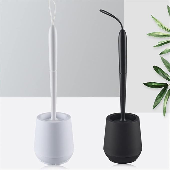 Toilet Brush Solid Color Silicone Toilet Brush Long Handle No Dead Corners Home Floor-Standing Cleaning Brushes Bathroom Accessories Bathroom Toilet Brush Holder (White) (Black)