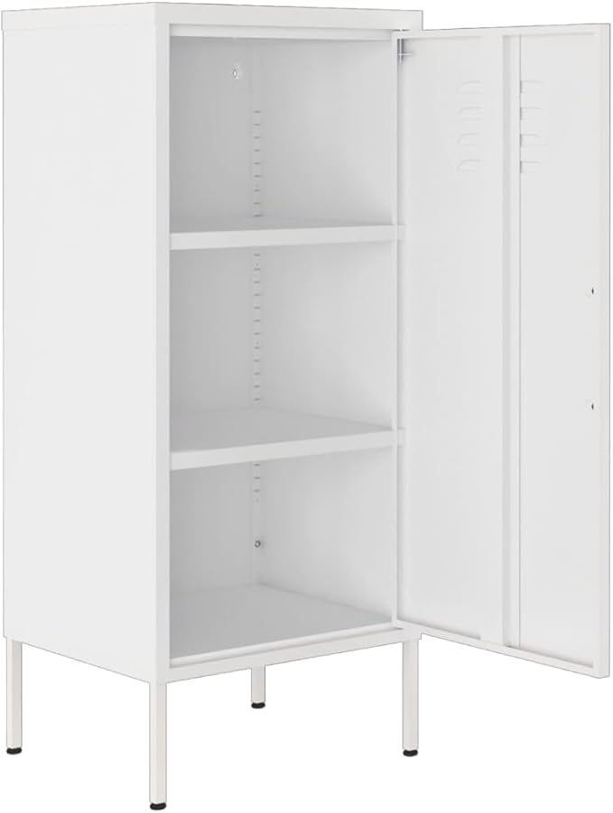White Steel Storage Cabinet with Adjustable Shelves, Modern Minimalist Design for Home Organization and Display, 4-Piece Set for Living Room or Bedroom