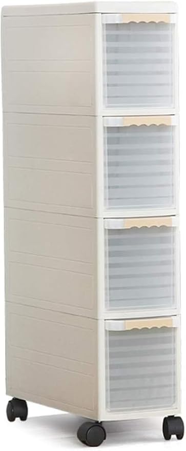 Storage Bins Sleeve Storage Cabinet, Narrow Cabinet Drawer Plastic Kitchen Locker Bathroom Bathroom Slot Rack(Khaki,2 layers)