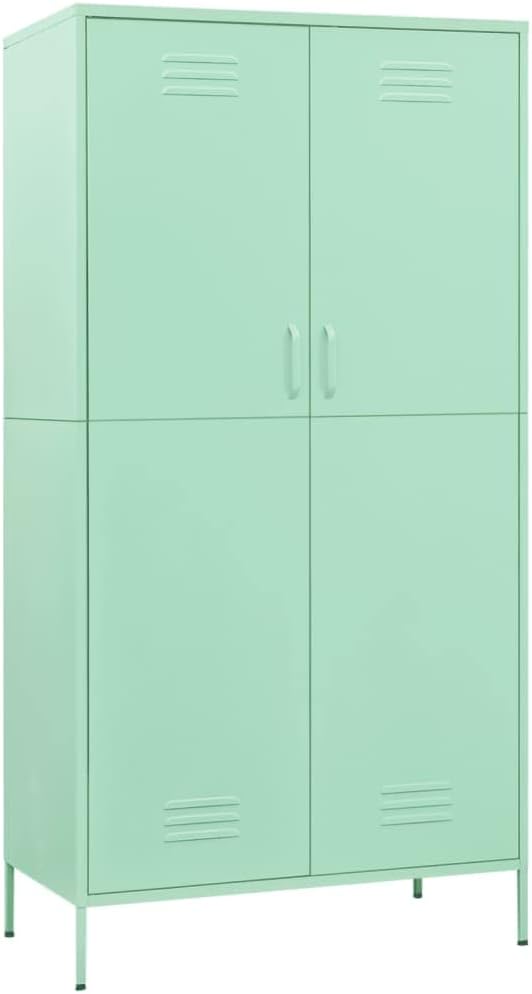 Metal Wardrobe Storage Cabinet,Employees Locker Wardrobe Industrial Steel Storage Cabinet with Hanging Rod, 4 Adjustable Shelves for Office, Garage, Home 35.4"x19.7"x70.9" Mint
