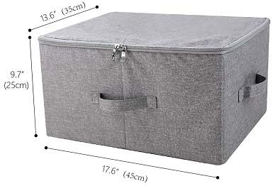 Folding Rigid Storage Baskets for Clothing, Closet Shelf Drawers, 2 pcs | 17.6*13.6*9.7" fits most shelves/ closet/ wardrobes, 3-side zipper lid for heavy large stuff, sturdy fabric plastic boards