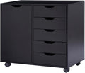 Naomi Home Wooden 5 Drawer Dresser with Cabinet Shelves and Wheels, Drawer Dresser for Bedroom Closet and Dressing Room Storage in Black