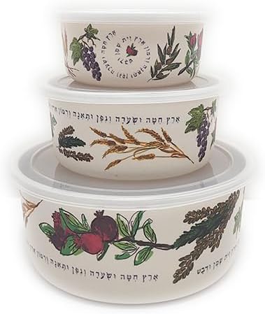 EMANUEL Set of 3 Melamine Food Storage Containers - Reusable Storage Lunch Boxes Plastic Lid - Unique Printed Designs (Seven Species BMB-21D)