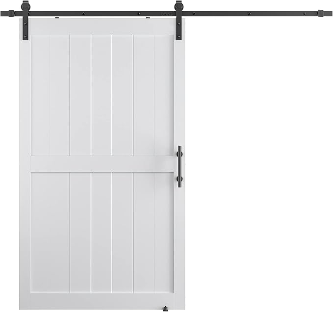 48''x84'' Sliding Barn Door with 8 Ft Barn Door Hardware Kit | Pre-Drilled Holes Easy Assembly - Include Installation Manual, Water-Proof PVC Surface, H-Frame, White