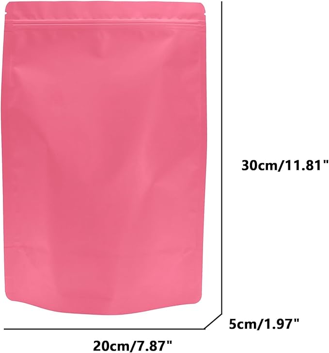 50PCS Smell Proof Resealable Pouch Bags,ULIFESTAR Aluminum Foil Flat Food Storage Bag,Sealable Pcsaging Zipper Pouches with Tear Notches for Pcsaging Lipgloss,Jewelry,etc(20*30cm/7.87*11.81",Pink)
