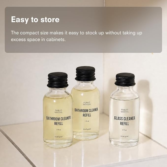 Public Goods Glass Cleaner Refill | Refill Concentrate for Windows, Mirrors, Glass Surfaces | Cruelty Free, Paraben Free, Vegan Friendly | 3 Pack - 24 Oz Diluted