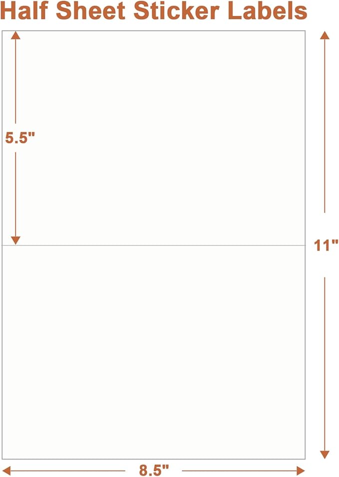 Half Sheet Labels, 2 per Sheet, 150 Sheets, 300 Labels, 8.5" x 5.5" Shipping Labels Paper, Address Sticker Laser & Inkjet Printer Label Stickers, 5 1/2" x 8 1/2" Half Sheet Labels