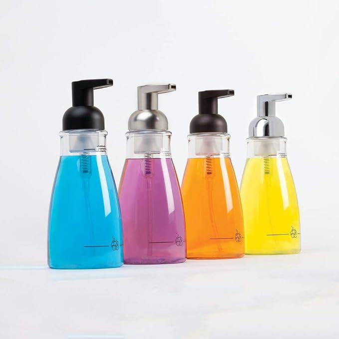 iDesign Foaming Soap Dispenser, Clear and Brushed Nickel | For Kitchen, Bathroom, Sink, Vanity