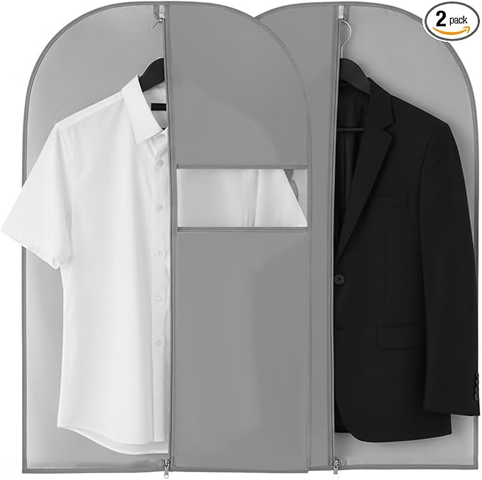 Kimmama Garment Bag for Hanging Cloth, Suit Protect Cover, 23.6" x 43.3" | PEVA Clothes Cover, For Suit, Shirt, Coats, Kids Dress, Clear Windows, Dustproof, Keep Dry