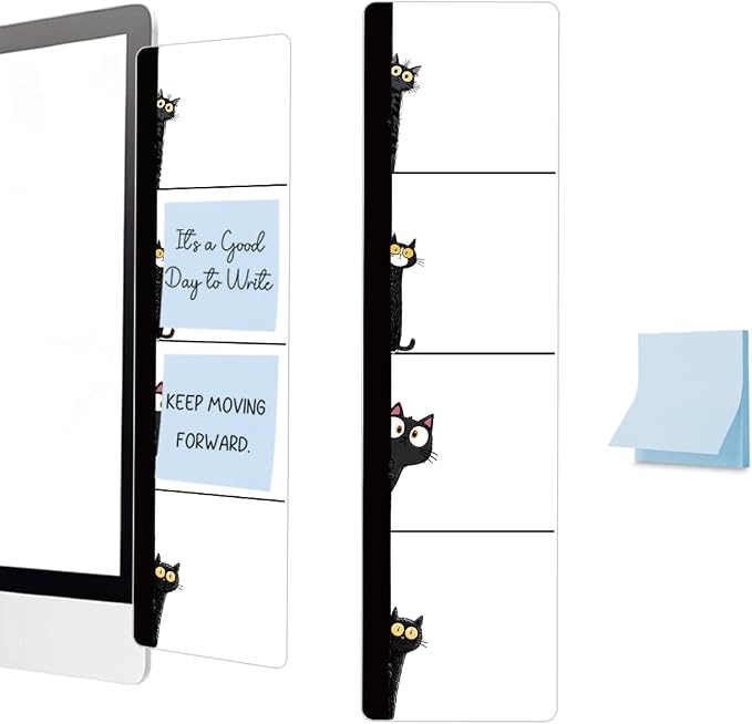 Peeping at the Black cat Computer Monitor Memo Board, Sticky Note Holder, Monitor Side Note Board, Acrylic Desk Organizer with 100Pcs Notes for Office Worker Men Women, Home Desktop and Office Desk