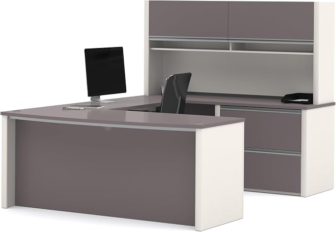 BESTAR Connexion U-Shaped Workstation with Two Oversized Pedestals, Slate/Sandstone | With Two Oversized Pedestals; Durable 1" grade work surface with melamine finish that resist scratches