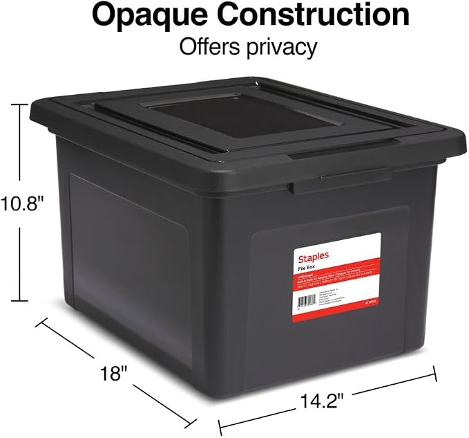 STAPLES File Box Plastic File Box Snap, Letter/Legal Size, Black, 2/Pack